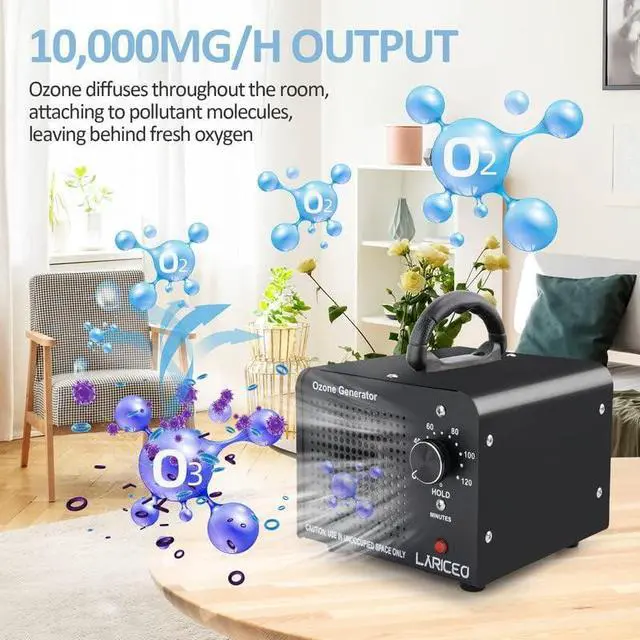 Alt view image 2 of 7 - LARICEO 10000mg/h High Capacity Ozone Generator, Home and Commercial Ozone Machine Odor Removal, Ideal for Car, Home, Smoke, Pet, etc (Black)