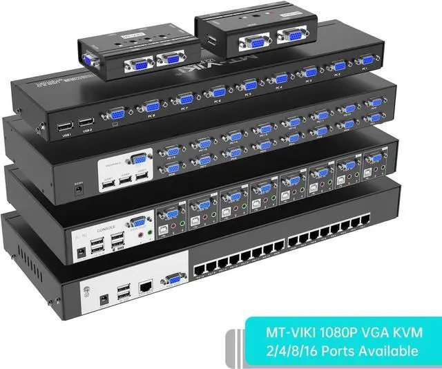 Alt view image 2 of 7 - KVM Switch 8 Port, MT-VIKI 8X1 Rackmount KVM Switch VGA, Included 8 2-in-1 KVM Cables & Wire-Desktop Selector