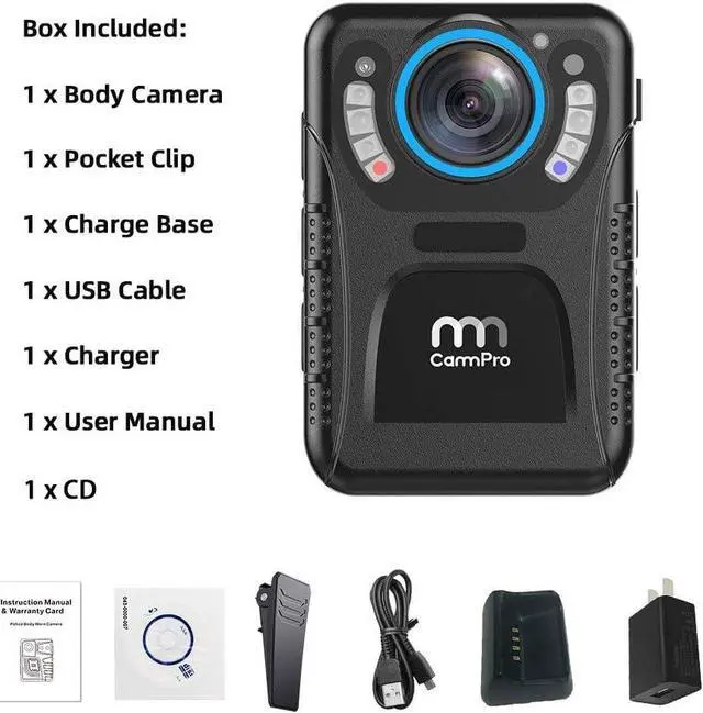 Alt view image 7 of 7 - CammPro 128GB Body Worn Camera H.265 Coding 11 Hours Recording Ultralight 1440P HD Video Body Camera, Night Vision, Premium Surveillance Pocket Wearable Camera Recorder for Security and Personal Use