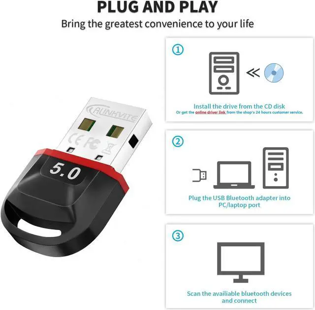 Alt view image 6 of 7 - Bluetooth Adapter for PC 5.0, Bluetooth Adapter for Windows 11/10/8.1/8/7, Bluetooth Dongle with Ultra-Range, Dual-Mode, USB Dongle for Keyboard, PC, Mobile, Printer, Headset, Speakers