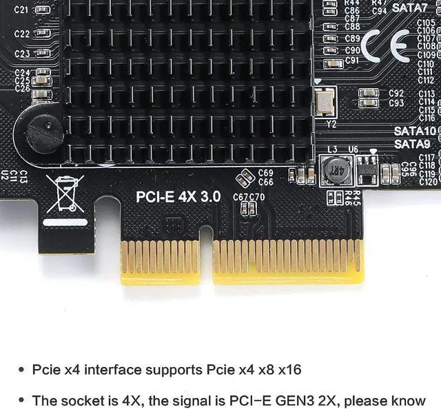 Alt view image 5 of 7 - PCIe SATA Controller Card 10 Port with 10 SATA Cables and Low Profile Bracket - 6Gbps SATA 3.0 PCIe Card,Support 10 Port SATA 3.0 Devices