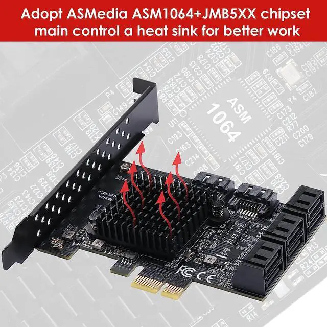 Alt view image 3 of 7 - PCIe SATA Card 8 Port with 8 SATA Cables and Low Profile Bracket, 6Gbps SATA 3.0 PCIe Card,Support 8-Port SATA PCI-E 3.0 GEN3 Devices