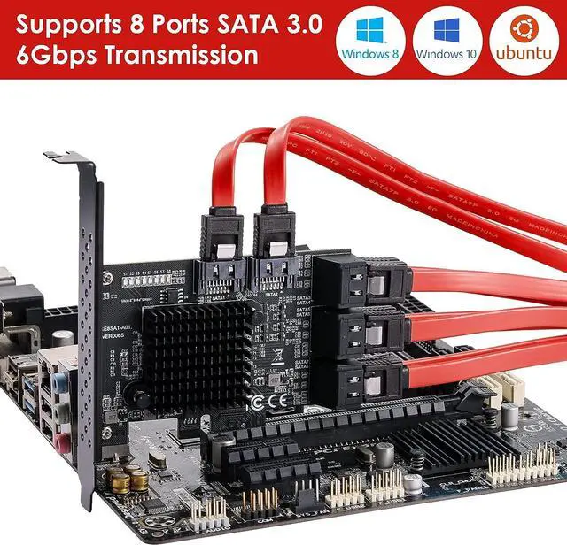 Alt view image 5 of 7 - PCIe SATA Card 8 Port with 8 SATA Cables and Low Profile Bracket, 6Gbps SATA 3.0 PCIe Card,Support 8-Port SATA PCI-E 3.0 GEN3 Devices