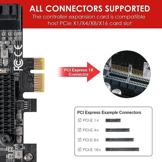 Alt view image 4 of 7 - PCIe SATA Card 8 Port with 8 SATA Cables and Low Profile Bracket, 6Gbps SATA 3.0 PCIe Card,Support 8-Port SATA PCI-E 3.0 GEN3 Devices