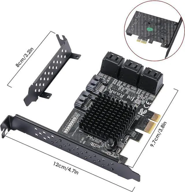 Alt view image 6 of 7 - PCIe SATA Card 8 Port with 8 SATA Cables and Low Profile Bracket, 6Gbps SATA 3.0 PCIe Card,Support 8-Port SATA PCI-E 3.0 GEN3 Devices