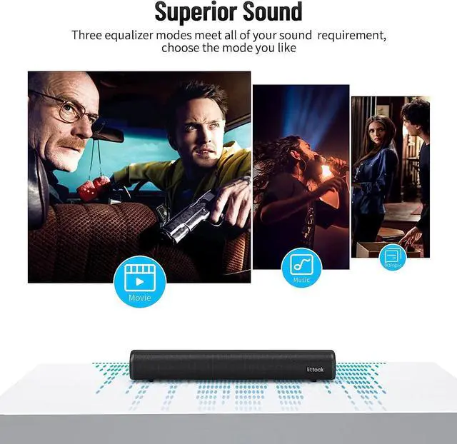 Alt view image 4 of 7 - Small Sound Bar for TV, Soundbar with Bluetooth 5.0/HDMI/Optical/USB/AUX/Coax Connection, 50 Watt 16 Inch Soundbars for Home Theater, Wall Mountable (SE04)