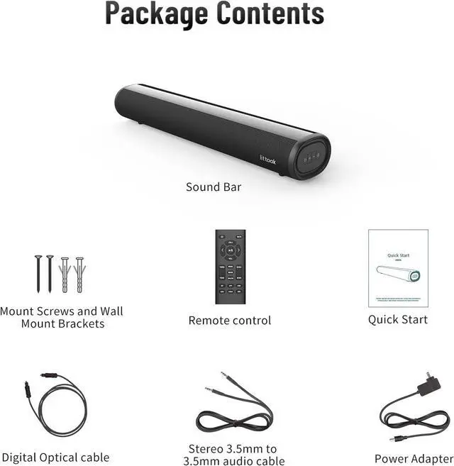 Alt view image 7 of 7 - Small Sound Bar for TV, Soundbar with Bluetooth 5.0/HDMI/Optical/USB/AUX/Coax Connection, 50 Watt 16 Inch Soundbars for Home Theater, Wall Mountable (SE04)
