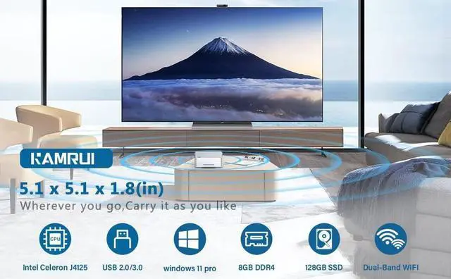Alt view image 2 of 7 - Mini PC Windows 11 Pro, 8GB DDR4 128GB SSD Intel Celeron J4125 Mini Desktop Computer, Support 2.5-inch SSD, 2.4G+5.0G WiFi, 4K HDMI x2, Gigabit Ethernet, BT 4.2, Support Windows 10 Pro Micro PC
