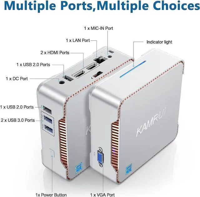 Alt view image 3 of 7 - Mini PC Windows 11 Pro, 8GB DDR4 128GB SSD Intel Celeron J4125 Mini Desktop Computer, Support 2.5-inch SSD, 2.4G+5.0G WiFi, 4K HDMI x2, Gigabit Ethernet, BT 4.2, Support Windows 10 Pro Micro PC