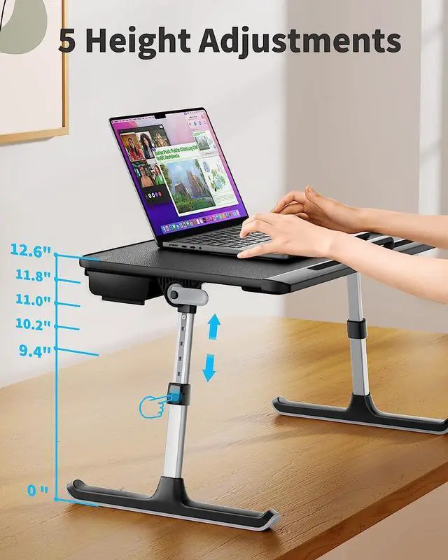 Alt view image 4 of 6 - Laptop Bed Tray Table, Laptop Computer Lap Desk for Bed, Laptop Bed Desk with Anti-Slip PVC Leather,Adjustable Laptop Stand for Bed Sofa Couch, Bed Trays for Eating Breakfast