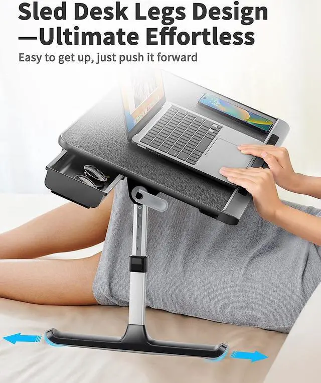 Alt view image 5 of 6 - Laptop Bed Tray Table, Laptop Computer Lap Desk for Bed, Laptop Bed Desk with Anti-Slip PVC Leather,Adjustable Laptop Stand for Bed Sofa Couch, Bed Trays for Eating Breakfast