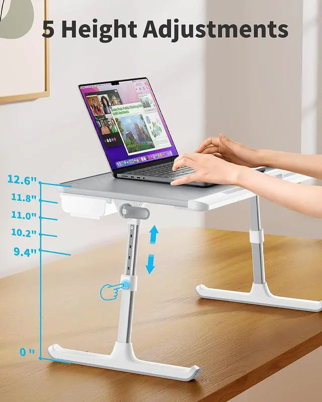 Alt view image 4 of 6 - Laptop Bed Tray Table, Laptop Computer Lap Desk for Bed, Laptop Bed Desk with Anti-Slip PVC Leather,Adjustable Laptop Stand for Bed Sofa Couch, Bed Trays for Eating Breakfast