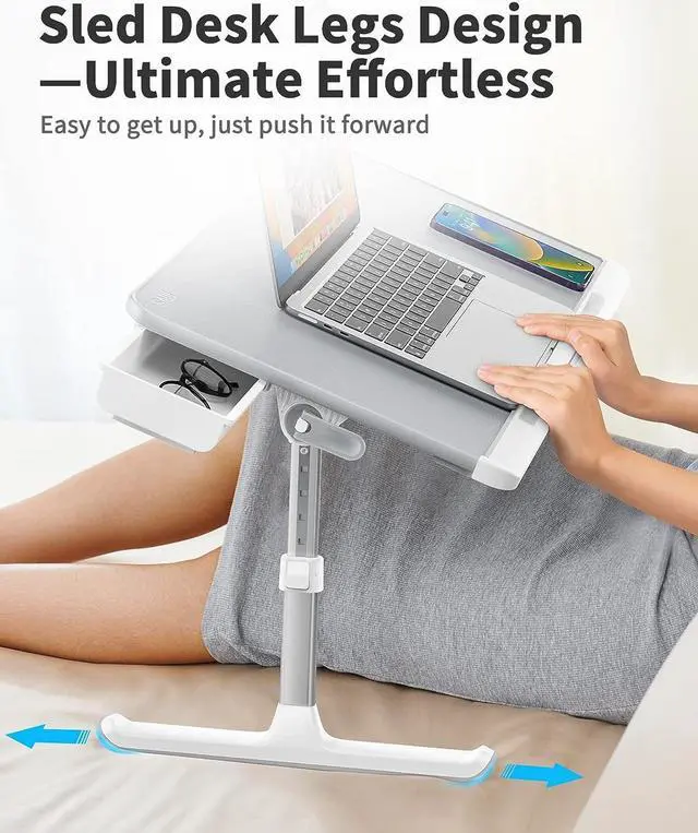 Alt view image 5 of 6 - Laptop Bed Tray Table, Laptop Computer Lap Desk for Bed, Laptop Bed Desk with Anti-Slip PVC Leather,Adjustable Laptop Stand for Bed Sofa Couch, Bed Trays for Eating Breakfast