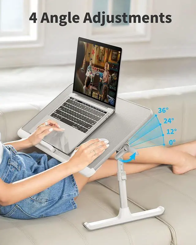 Alt view image 3 of 6 - Laptop Bed Tray Table, Laptop Computer Lap Desk for Bed, Laptop Bed Desk with Anti-Slip PVC Leather,Adjustable Laptop Stand for Bed Sofa Couch, Bed Trays for Eating Breakfast