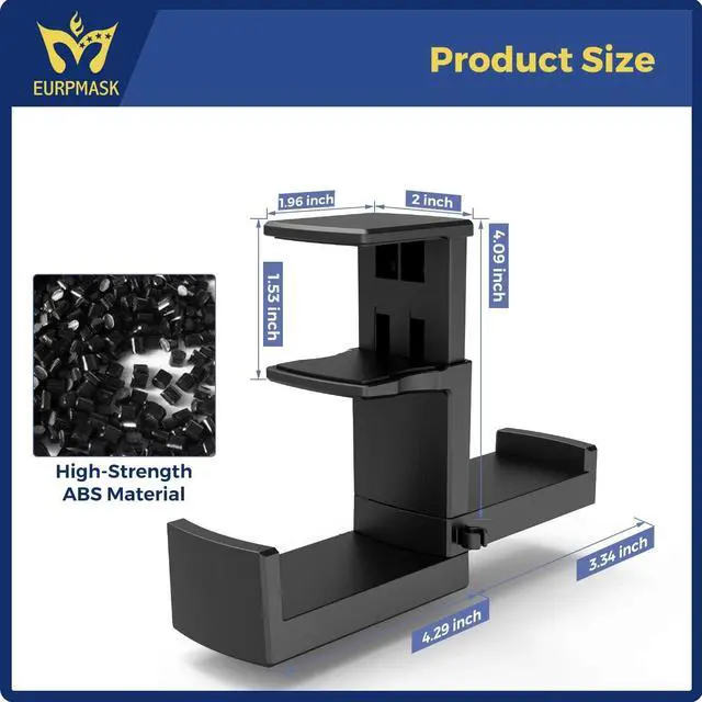 Alt view image 6 of 7 - PC Gaming Headphone Stand,Dual Headset Hanger Hook Holder with Adjustable & Rotating Arm Clamp,Under Desk Design,Universal Fit,Built in Cable Clip Organizer EURPMASK