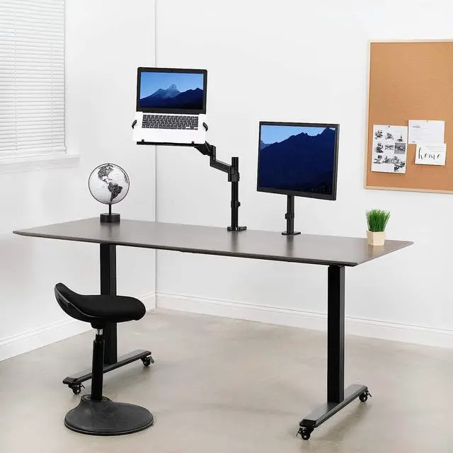Alt view image 4 of 7 - Universal Adjustable 10 to 15.6 inch Laptop Holder Desk Mount, Single Pneumatic Arm VESA Notebook Stand with C-clamp and Grommet Options, Black, STAND-V101L