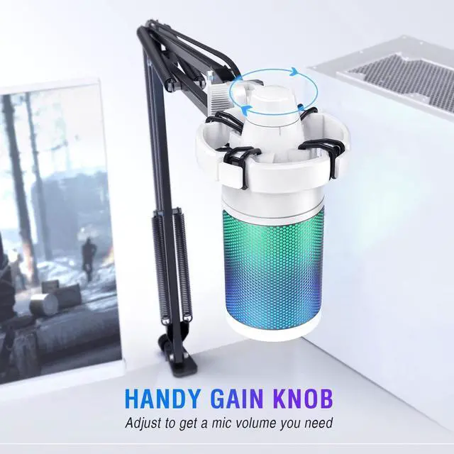 Alt view image 4 of 6 - Streaming Gaming USB Microphone Kit, PC Condenser RGB Mic on PS4/PS5, Plug and Play for Music Recording, Online Game, Discord, Twitch, with Pop Filter, Shock Mount-A6T White