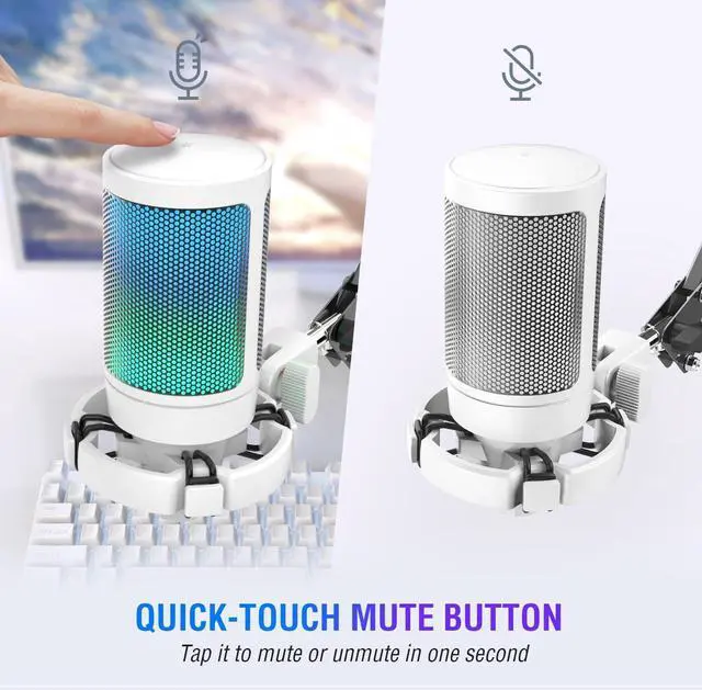 Alt view image 2 of 6 - Streaming Gaming USB Microphone Kit, PC Condenser RGB Mic on PS4/PS5, Plug and Play for Music Recording, Online Game, Discord, Twitch, with Pop Filter, Shock Mount-A6T White
