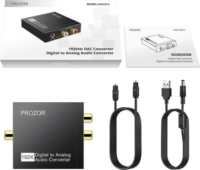Alt view image 7 of 7 - PROZOR 192KHz Digital to Analog Audio Converter DAC Digital SPDIF Optical to Analog L/R RCA Converter Toslink Optical to 3.5mm Jack Adapter for PS3 HD DVD PS4 Amp Apple TV Home Cinema