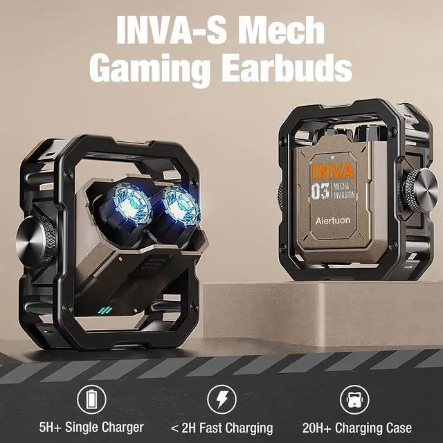 Alt view image 2 of 6 - Aiertuon Wireless Bluetooth 5.3 Gaming Earbuds, 3D Stereo Clear Call Noise Canceling in-Ear Headphones, 65ms Low-Latency TWS Headphone Compatible for iPhone Android, with Fidget Spinner, RGB Lights