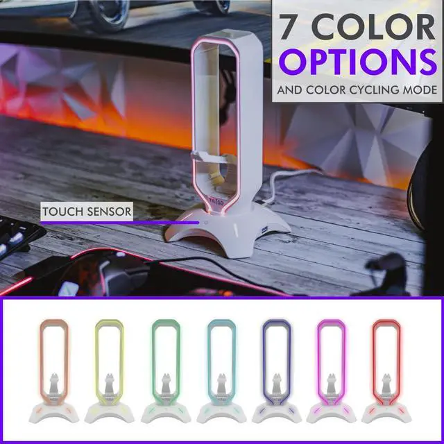 Alt view image 4 of 7 - Tilted Nation RGB Headset Stand and Gaming Headphone Stand for Desk Display with Mouse Bungee Cord Holder - Gaming Headset Holder with USB 3.0 Hub for Xbox, PS4, PC - Perfect Gaming Accessories Gift