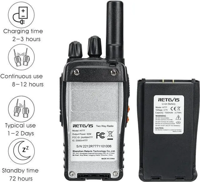 Alt view image 4 of 7 - Retevis H-777 Walkie Talkies for Adults Long Range Hand Free Handheld Rechargeable Two Way Radio Business 2 Way Radios with Charger (6 Pack)