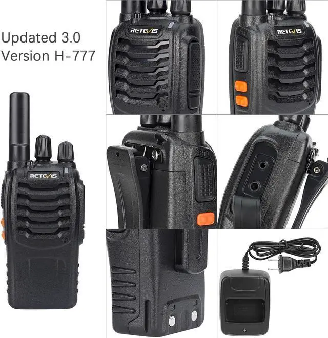Alt view image 6 of 7 - Retevis H-777 Walkie Talkies for Adults Long Range Hand Free Handheld Rechargeable Two Way Radio Business 2 Way Radios with Charger (6 Pack)