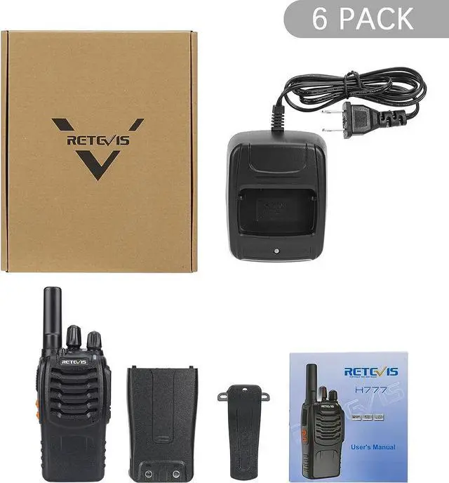 Alt view image 7 of 7 - Retevis H-777 Walkie Talkies for Adults Long Range Hand Free Handheld Rechargeable Two Way Radio Business 2 Way Radios with Charger (6 Pack)