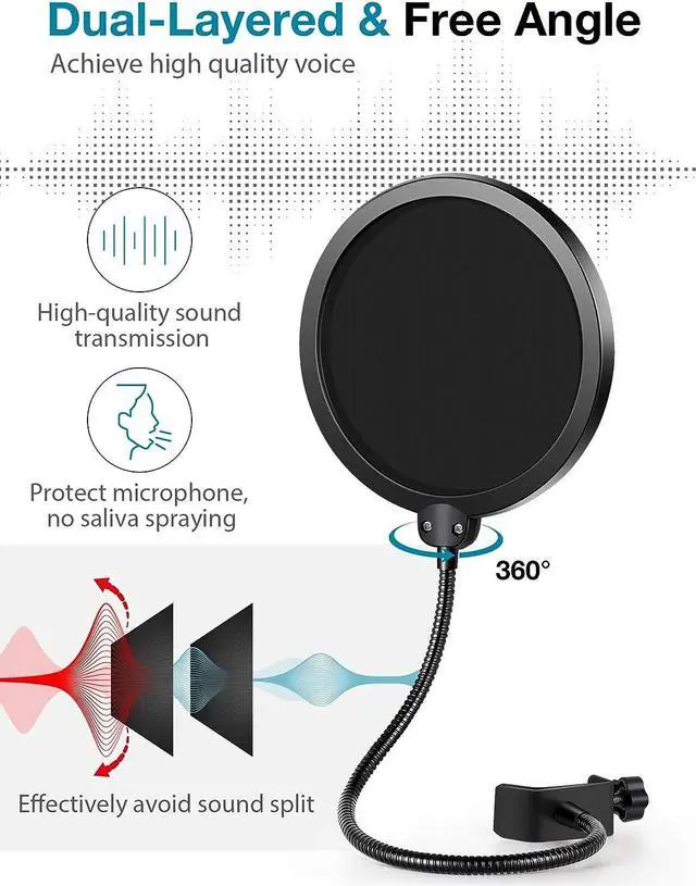 Alt view image 6 of 7 - InnoGear Microphone Stand, Adjustable Mic Stand Set for Blue Yeti Nano Suspension Boom Scissor Arm Stand with 5/8" to 3/8" Screw, 5/8" to 1/4 Screw, Nano Mic Windscreen and Dual Layered Mic Pop Filter