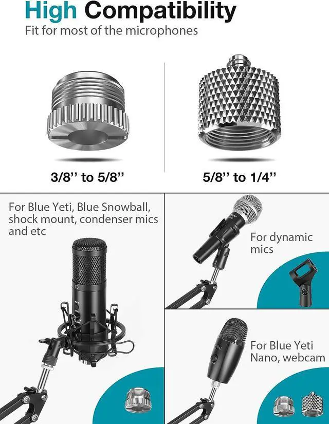 Alt view image 5 of 7 - InnoGear Microphone Stand, Adjustable Mic Stand Set for Blue Yeti Nano Suspension Boom Scissor Arm Stand with 5/8" to 3/8" Screw, 5/8" to 1/4 Screw, Nano Mic Windscreen and Dual Layered Mic Pop Filter