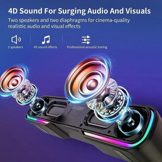 Alt view image 2 of 7 - Computer Speaker Sound Bar - Wired & Wireless Bluetooth 5.0 Surround Bass Audio, Black Smart Home Speakers with AUX TFcard Connection - Best Theater Loud Speaker for PC TV Desktop & Room
