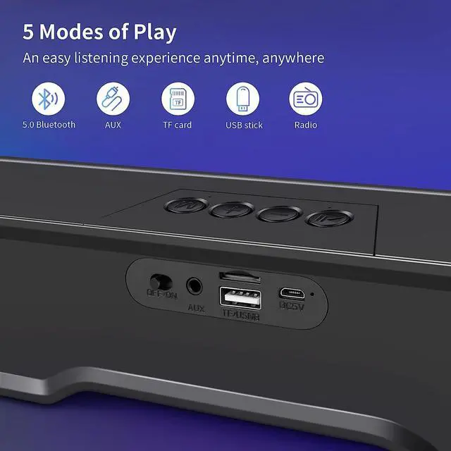 Alt view image 5 of 7 - Computer Speaker Sound Bar - Wired & Wireless Bluetooth 5.0 Surround Bass Audio, Black Smart Home Speakers with AUX TFcard Connection - Best Theater Loud Speaker for PC TV Desktop & Room