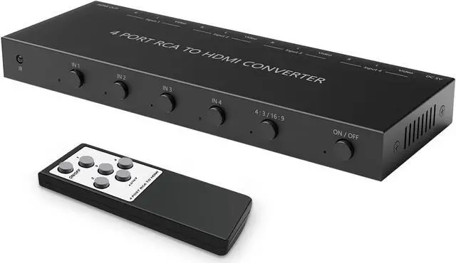 Alt view image 2 of 6 - 4 AV to HDMI RCA to HDMI Converter 1080P/720P 4 Way RCA Composite CVBS AV Switch to HDMI Converter Adapter Support 4:3/16:9 Switching for Sega Xbox PS1 PS2 PS3 N64 NGC SNES WII VHS VCR Camera DVD