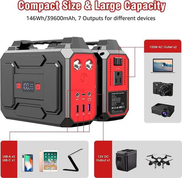 Alt view image 2 of 7 - Apowking Portable Power Bank with AC Outlet, 146Wh/39600mAh 110V/100W Laptop Charger Battery Backup, External Battery Pack Power Supply for Home Emergency Outage, Outdoor Camping RV Trip Adventure