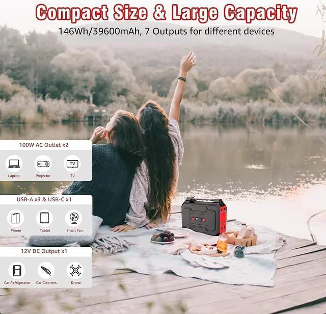 Alt view image 3 of 7 - Apowking Portable Power Bank with AC Outlet, 146Wh/39600mAh 110V/100W Laptop Charger Battery Backup, External Battery Pack Power Supply for Home Emergency Outage, Outdoor Camping RV Trip Adventure