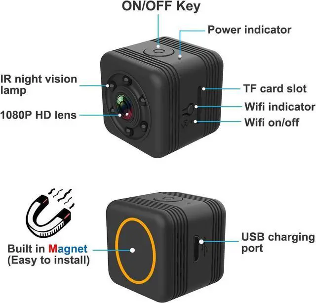 Alt view image 6 of 7 - Mini Spy Camera 1080P Full HD Hidden Camera via Wireless WiFi Connection and App Control, Cop Cam with Audio and Video Magnetic Waterproof Night Vision for Indoor and Outdoor