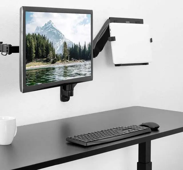 Alt view image 7 of 7 - Height Adjustable Pneumatic Extended Arm Laptop Wall Mount, Full Motion Articulating Notebook Tray, Fits 10 to 15.6 inch Screen, Black, MOUNT-V001GL