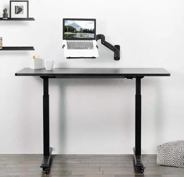 Alt view image 4 of 7 - Height Adjustable Pneumatic Extended Arm Laptop Wall Mount, Full Motion Articulating Notebook Tray, Fits 10 to 15.6 inch Screen, Black, MOUNT-V001GL