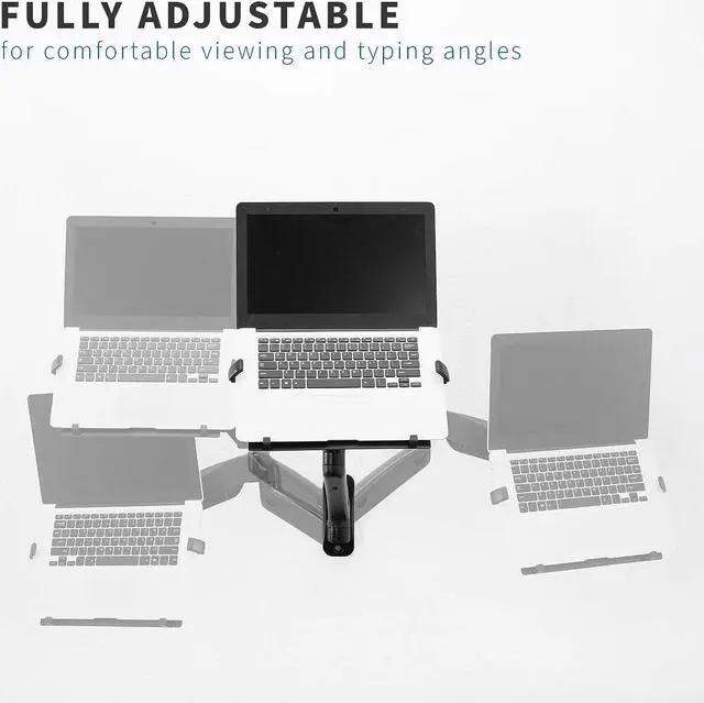 Alt view image 6 of 7 - Height Adjustable Pneumatic Extended Arm Laptop Wall Mount, Full Motion Articulating Notebook Tray, Fits 10 to 15.6 inch Screen, Black, MOUNT-V001GL