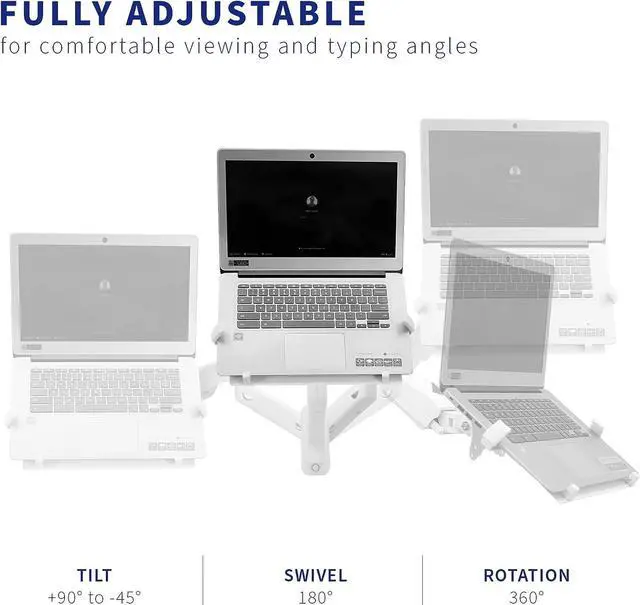Alt view image 6 of 7 - Height Adjustable Pneumatic Extended Arm Laptop Wall Mount, Full Motion Articulating Notebook Tray, Fits 10 to 15.6 inch Screen, White, MOUNT-V001GLW