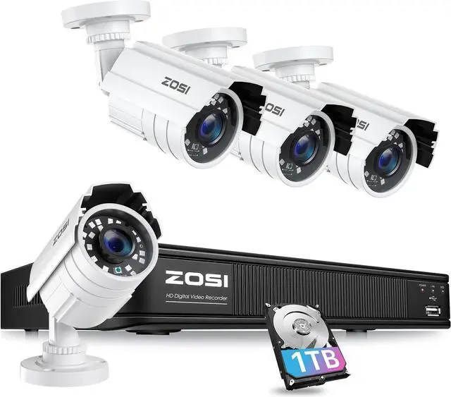 Main image of ZOSI H.265+ Full 1080p Home Security Camera System Outdoor Indoor, 5MP-Lite CCTV DVR 8 Channel with Hard Drive 1TB and 4 x 1080p Weatherproof Surveillance Camera with 80ft Night Vision, Motion Alerts