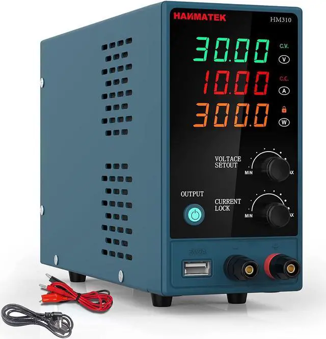 Alt view image 2 of 7 - Adjustable DC Power Supply (0-30 V 0-10 A) with Output Enable/Disable Button HANMATEK HM310 Mini Variable Switching Digital Bench Power Supply with USB Charging