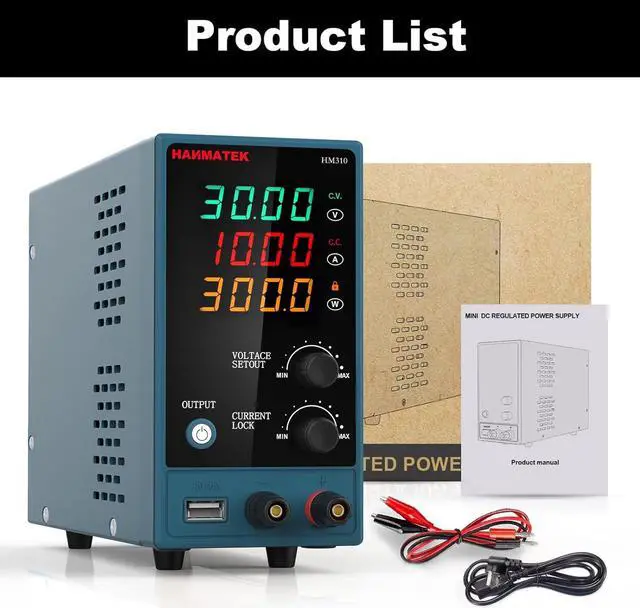 Main image of Adjustable DC Power Supply (0-30 V 0-10 A) with Output Enable/Disable Button HANMATEK HM310 Mini Variable Switching Digital Bench Power Supply with USB Charging