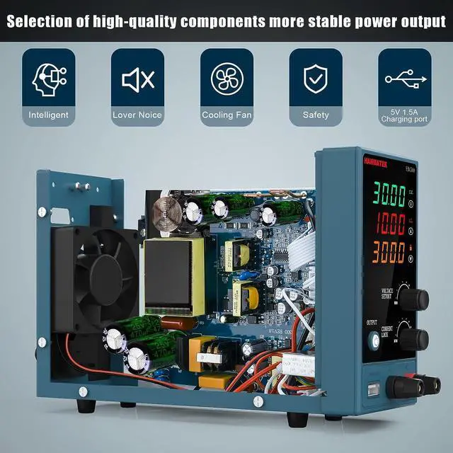Alt view image 6 of 7 - Adjustable DC Power Supply (0-30 V 0-10 A) with Output Enable/Disable Button HANMATEK HM310 Mini Variable Switching Digital Bench Power Supply with USB Charging