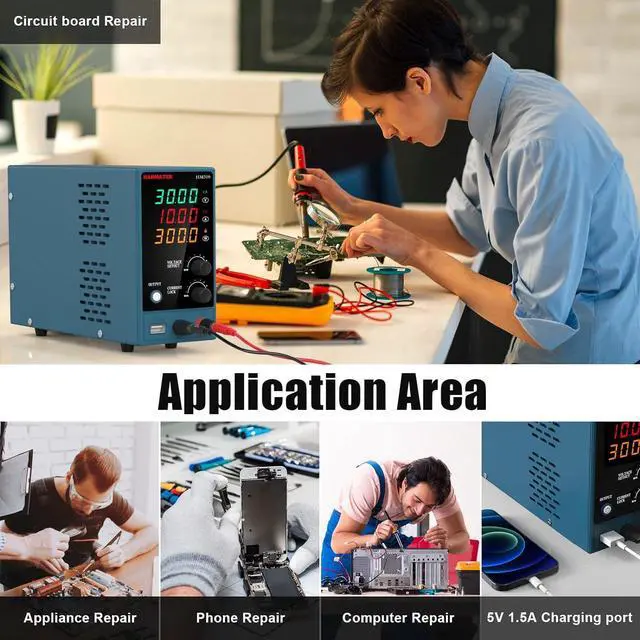 Alt view image 7 of 7 - Adjustable DC Power Supply (0-30 V 0-10 A) with Output Enable/Disable Button HANMATEK HM310 Mini Variable Switching Digital Bench Power Supply with USB Charging