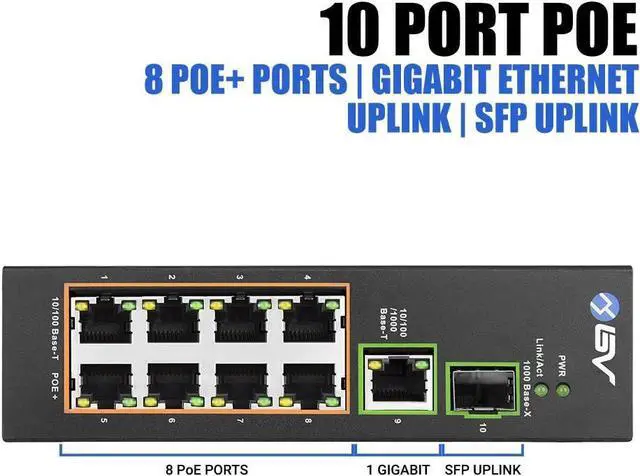 Alt view image 4 of 7 - BV-Tech 8 Port PoE Switch with 1 Gigabit Uplink and Industrial DIN Rail - Power Over Ethernet Network Switch for IP Cameras, VoIP Phones, Wireless APs - IEEE802.3af/at, Wide Temperature Range