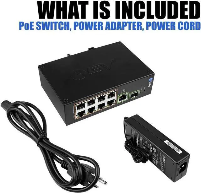 Alt view image 7 of 7 - BV-Tech 8 Port PoE Switch with 1 Gigabit Uplink and Industrial DIN Rail - Power Over Ethernet Network Switch for IP Cameras, VoIP Phones, Wireless APs - IEEE802.3af/at, Wide Temperature Range