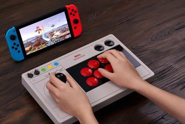 Alt view image 7 of 7 - 8BitDo Retro Arcade Fight Stick 8 Way Joystick with 2 Dedicated Macro Buttons and Turbo Function for Switch and PC Windows, Support Wireless Bluetooth, 2.4G Receiver and Wired USB-C Cable Connection