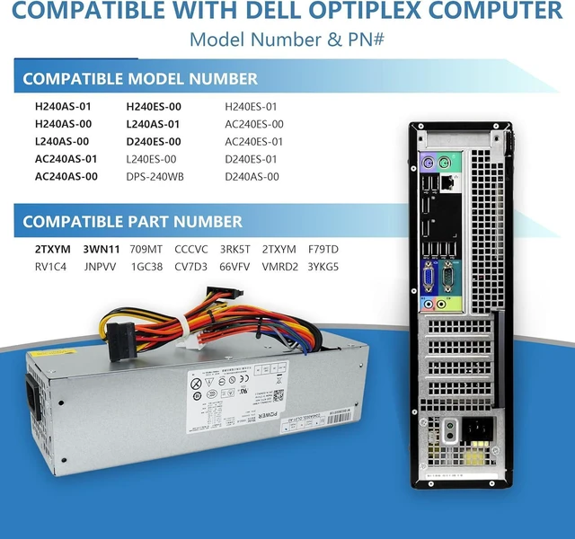 Alt view image 3 of 7 - POINWER H240AS-01 H240AS-00 L240AS-00 2TXYM 3WN11 240W Optiplex 7010 SFF Power Supply for Dell Optiplex 390 790 960 990 3010 9010 Small Form Factor Systems CCCVC 3RK5T ac240as-00 D240ES-00
