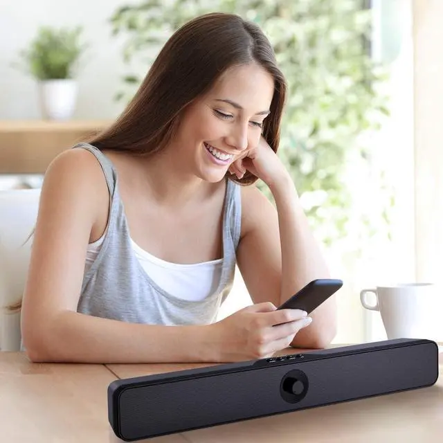 Alt view image 6 of 7 - Computer Speaker, Sound bar with 16W Stereo Sound and Enhance Bass, 20 Hours Playtime, Bluetooth 5.0, Aux-in, USB Disk, and TF Card Input, PC Speaker for Desktop, Laptop, Tablets, Phone, Gaming